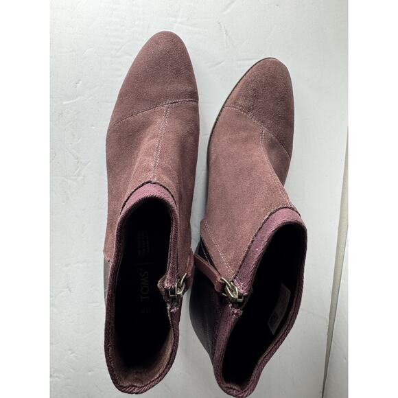 Toms Womens Loren Forest MaroonSuede Pearlized Metallic Cap Toe Heel Booties 11 - Picture 10 of 11